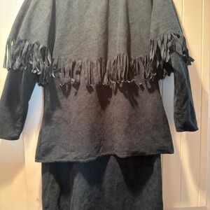 Fringe Detail Dark Green Top and Skirt Set